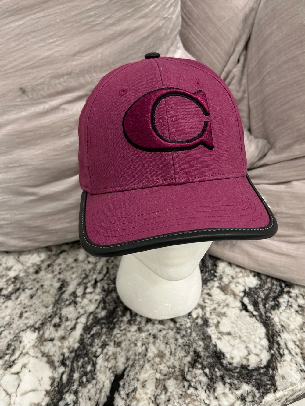 Coach Plum Baseball Cap with Black Trim and Embroidered C